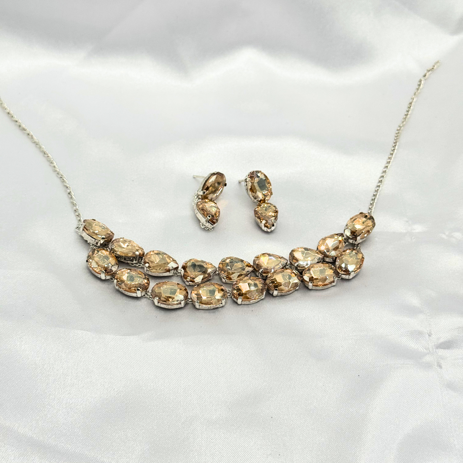 10 Champagne Gold Crystal Necklace & Earring Set – Luxury Party Wear Jewellery by Imitica - Image 1