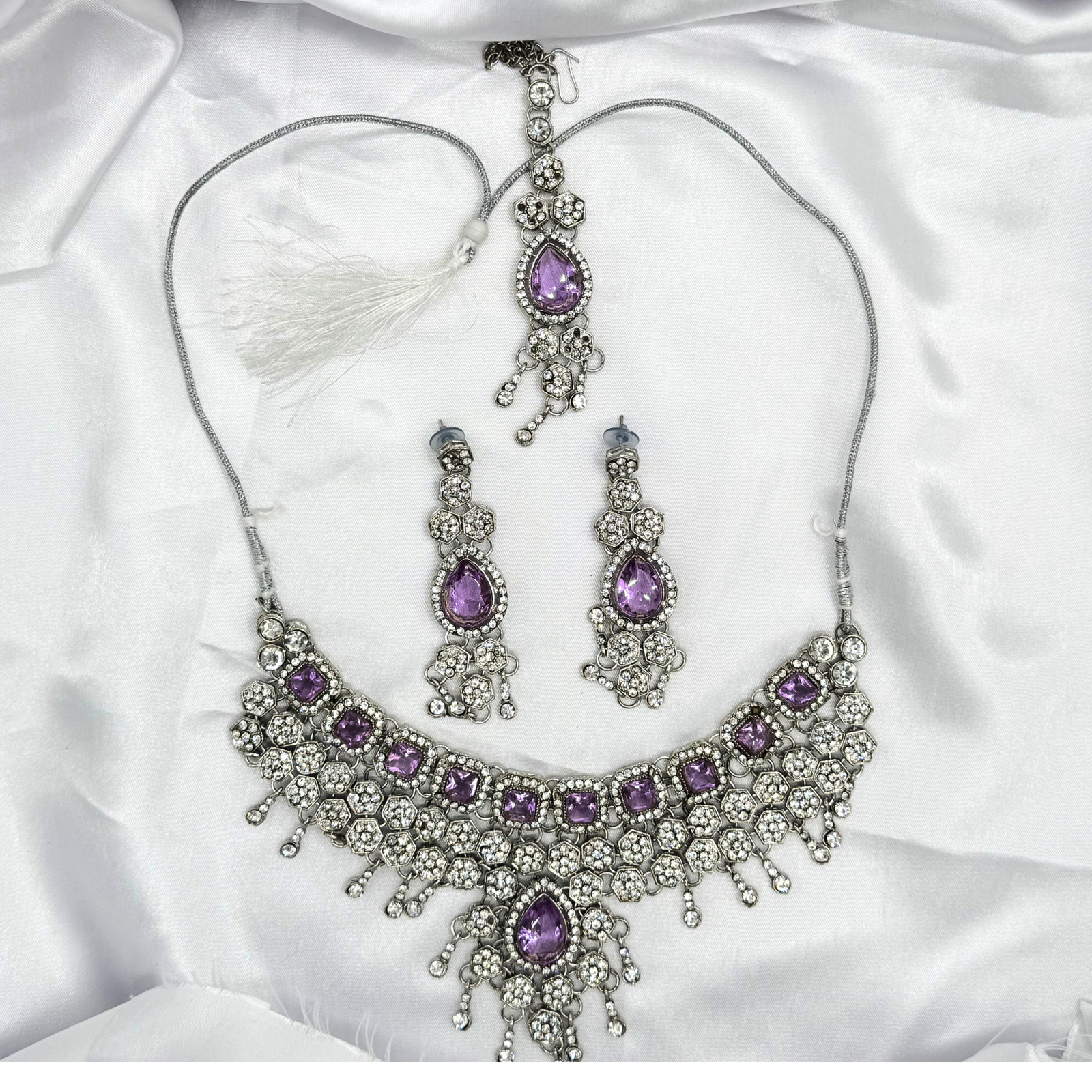 12 Lavender Crystal and Silver-Plated Necklace Set - Image 1
