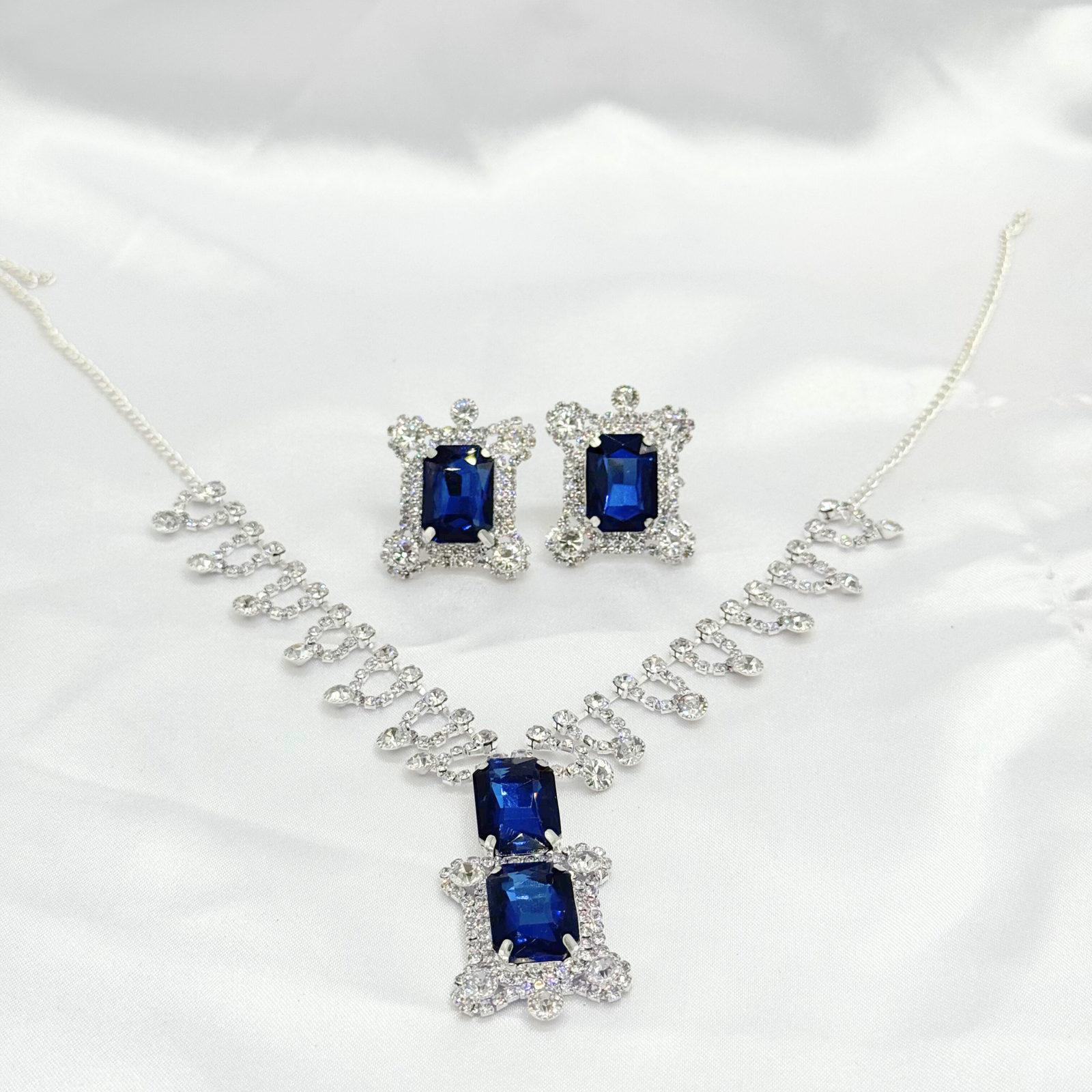 13 Royal Blue Crystal Necklace & Earring Set – Premium Bridal and Party Wear Jewellery by Imitica - Image 1