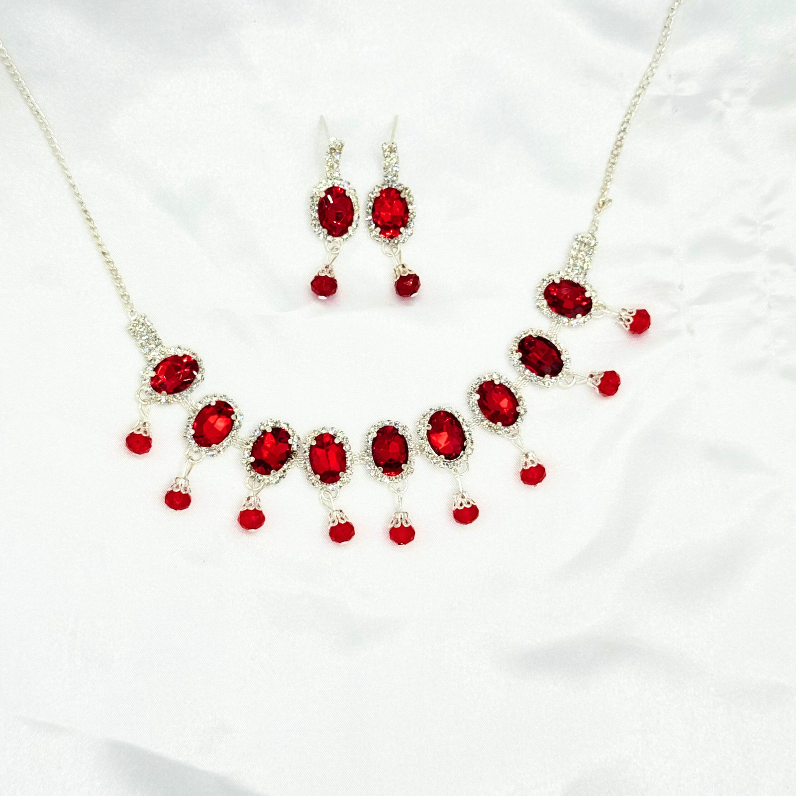 14 Ruby Red Crystal Necklace & Earring Set – Elegant Bridal and Party Wear Jewellery by Imitica - Image 1