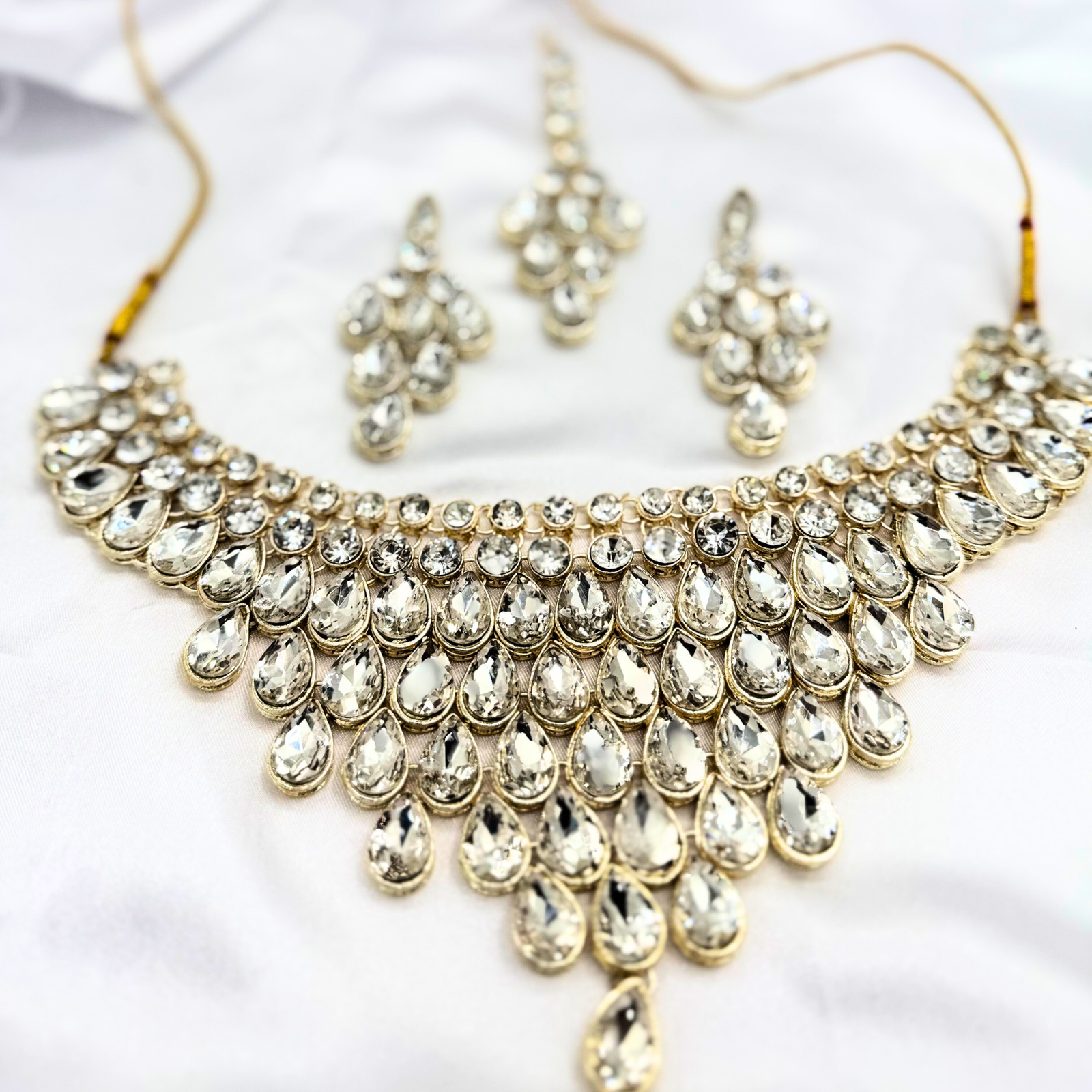 15 Opulent Crystal Kundan Necklace and Earring Set - Image 1