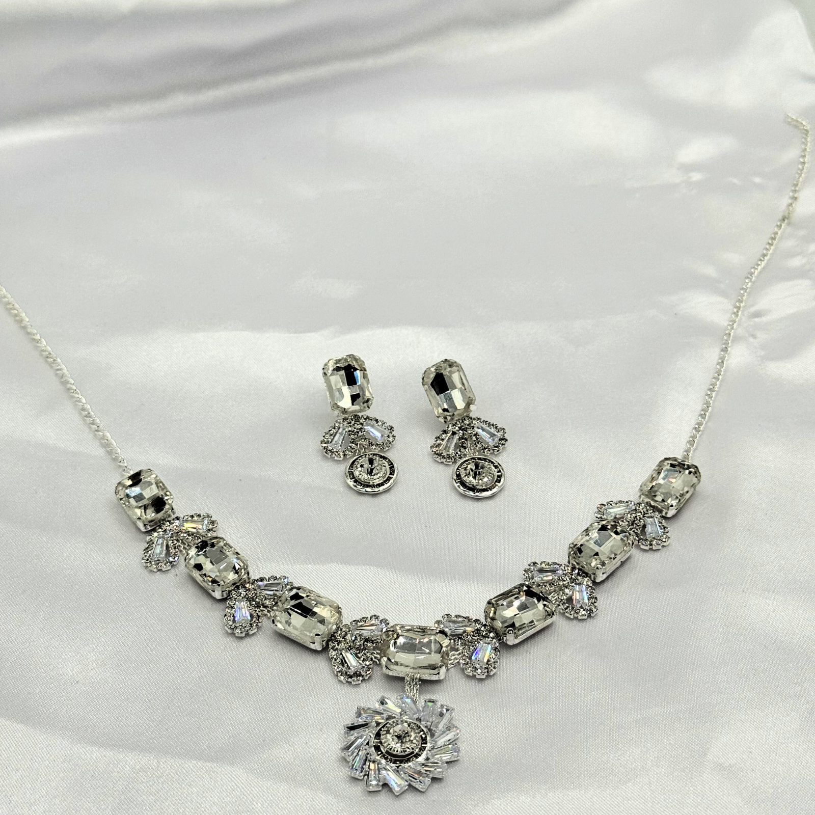 16 Silver Crystal Necklace & Earring Set – Luxurious Bridal and Party Wear Jewellery by Imitica - Image 1