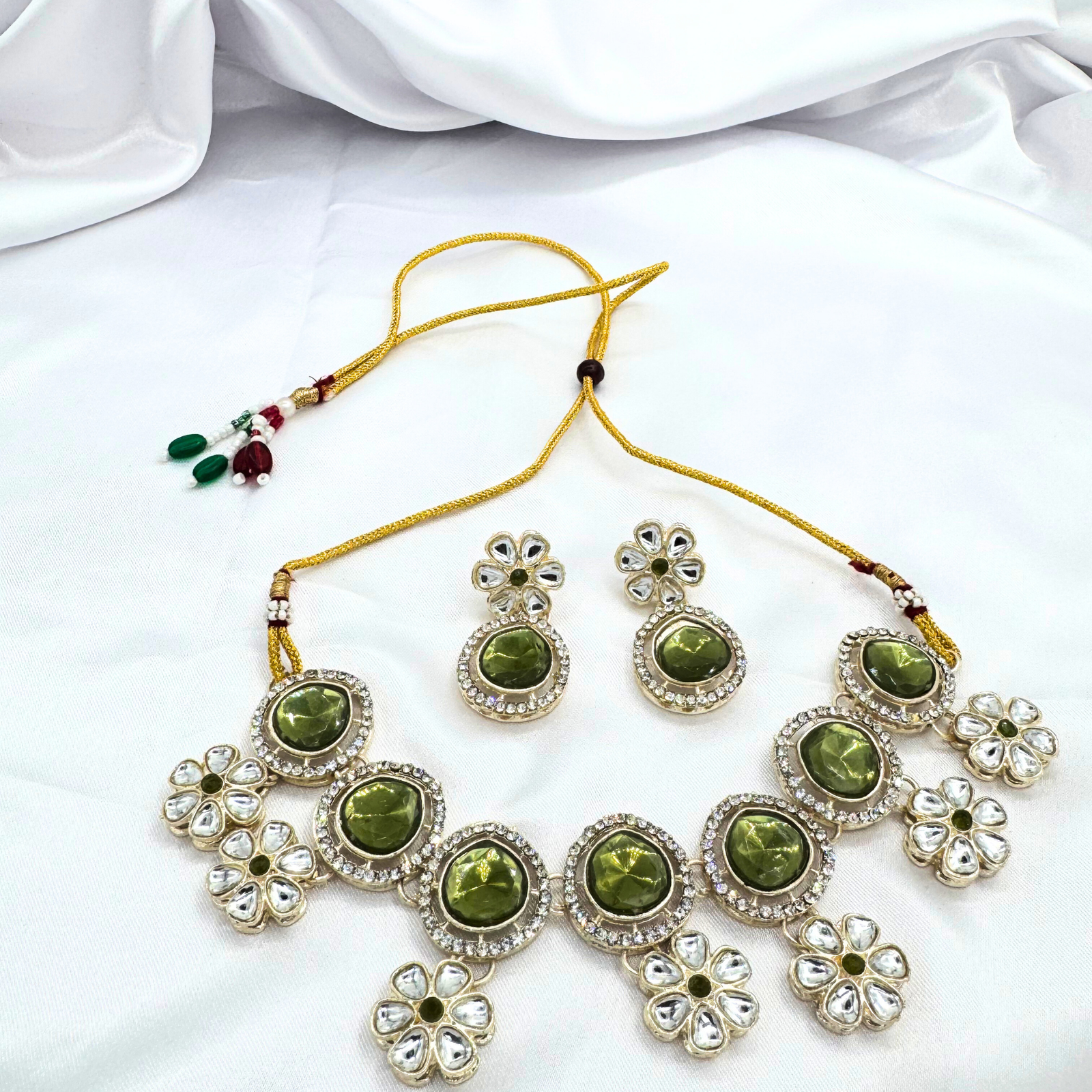 2 Royal Blossom Kundan Necklace Set – Pink Stone & Pearl Detailing - Image 1