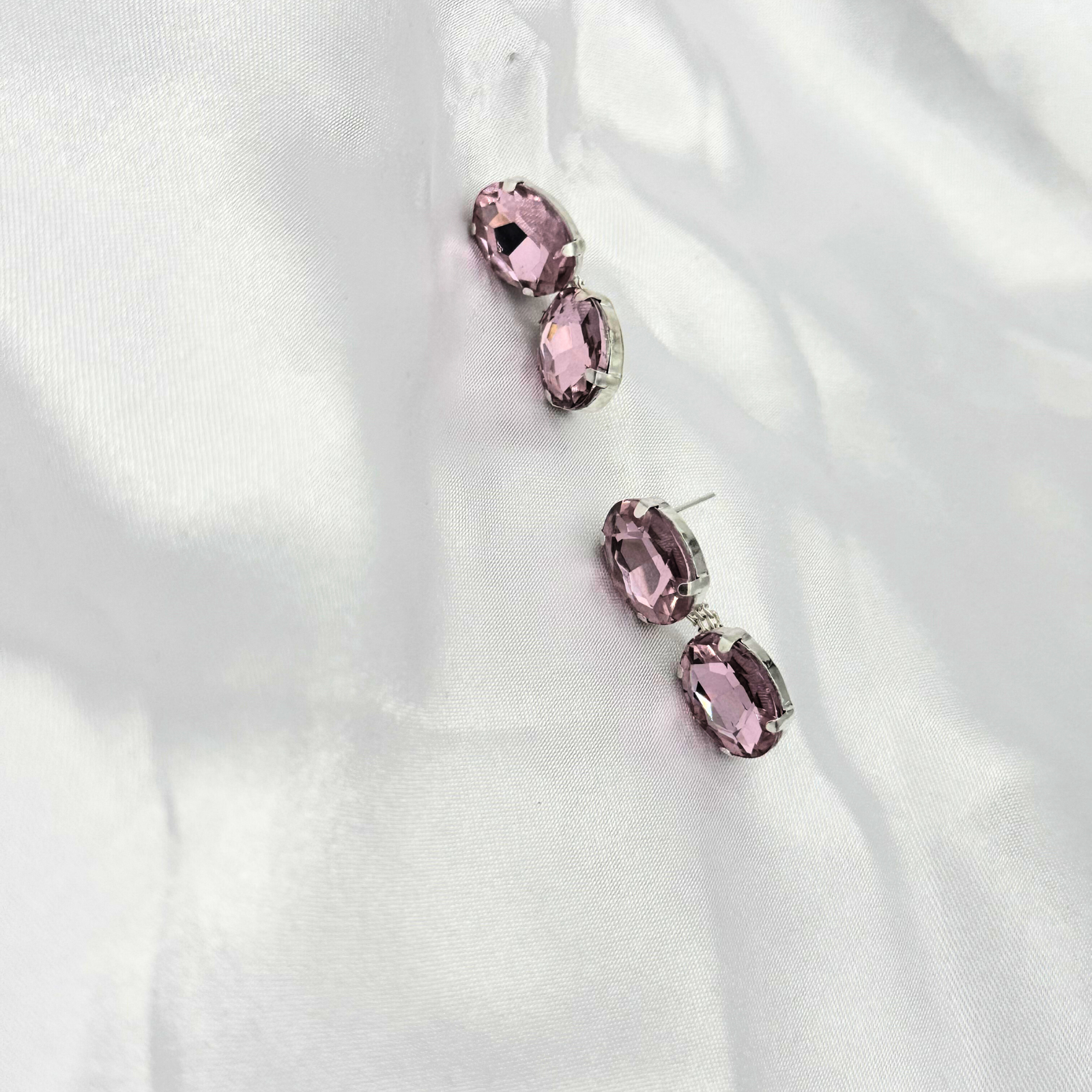 21 Blush Sparkle Oval Earrings – Silver-Plated Studs with Faceted Pink Gemstones - Image 1