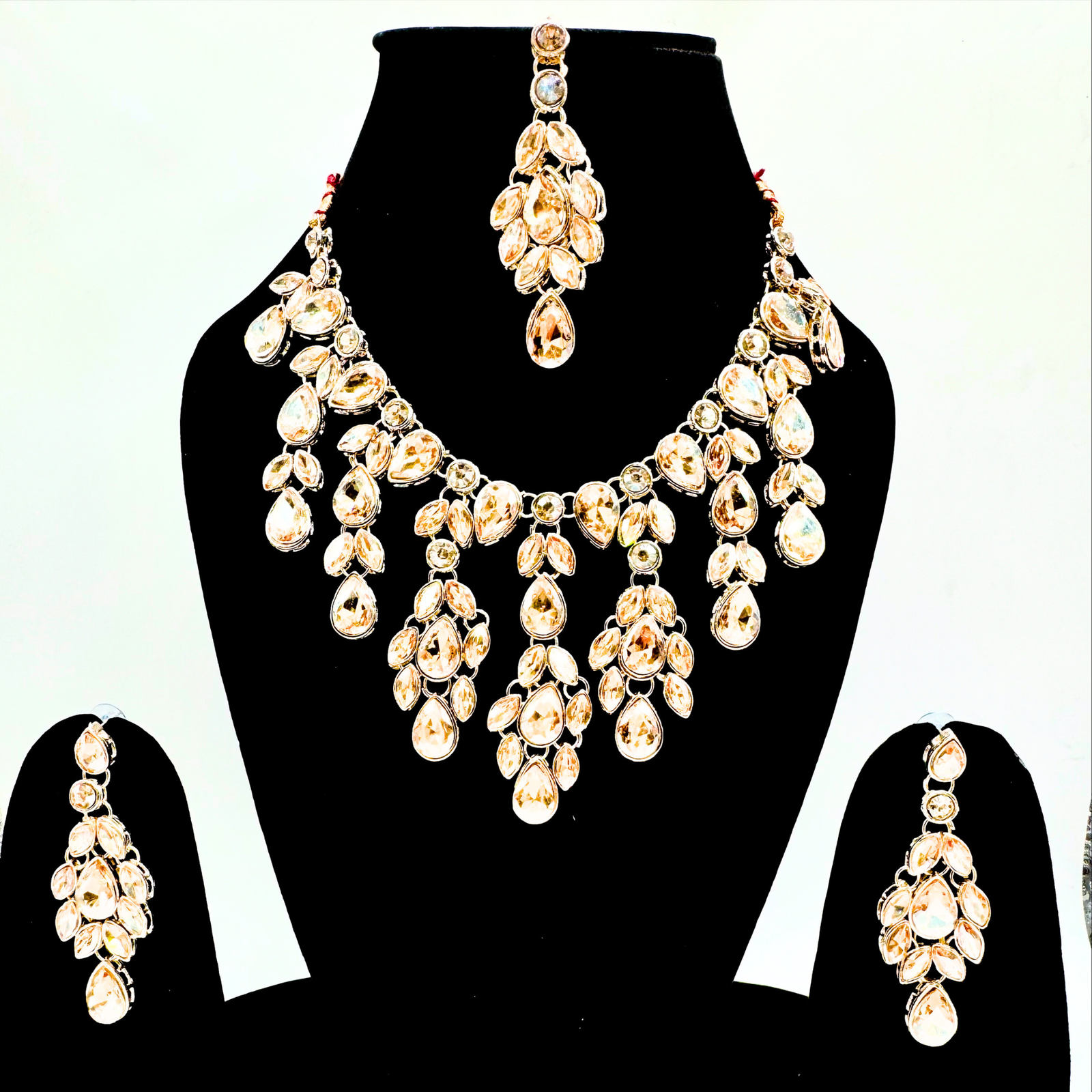 22 Royal Peach Crystal Necklace and Earring Set - Image 1