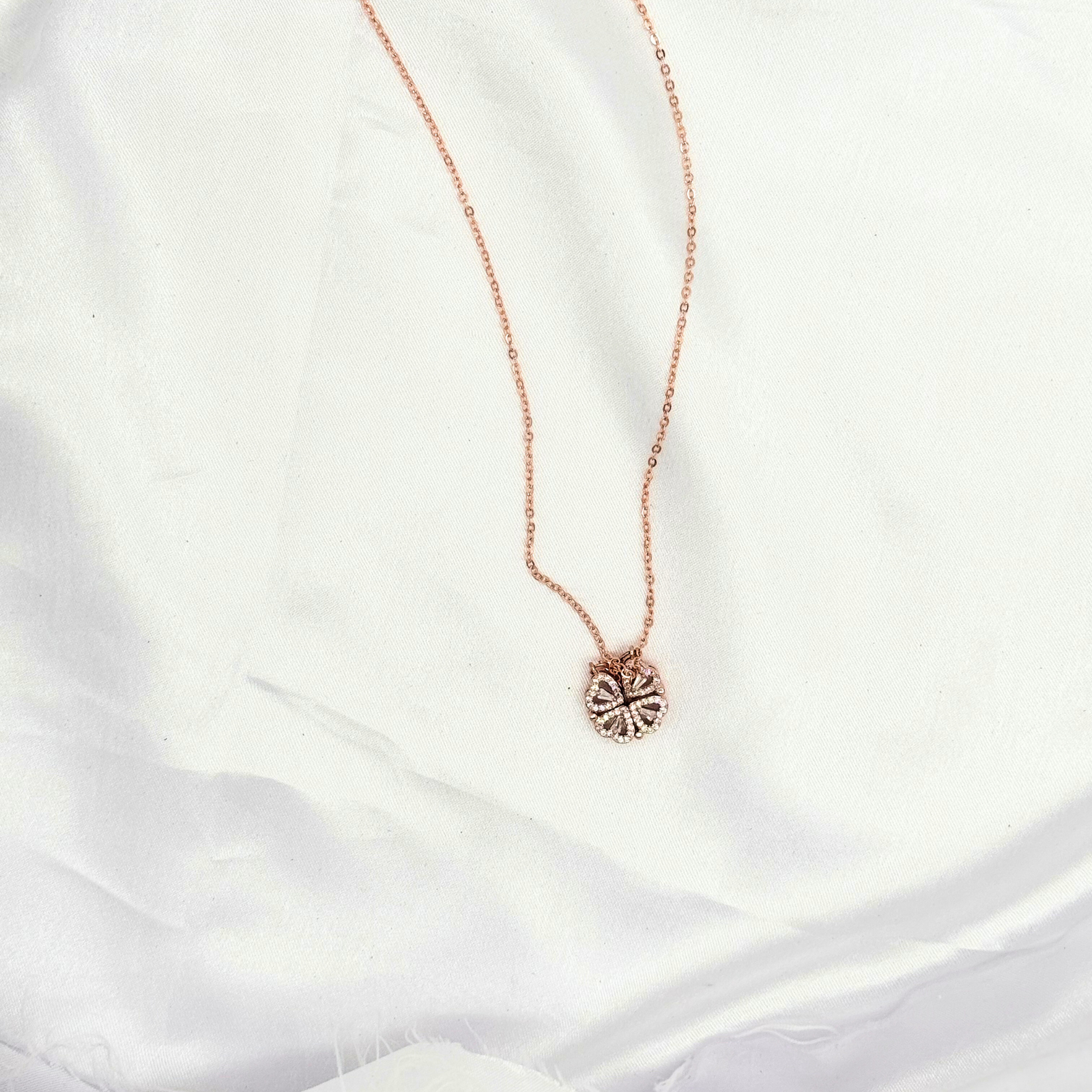 4 Rosé Bloom Pendant Necklace – Rose Gold with CZ Detailing - Image 1