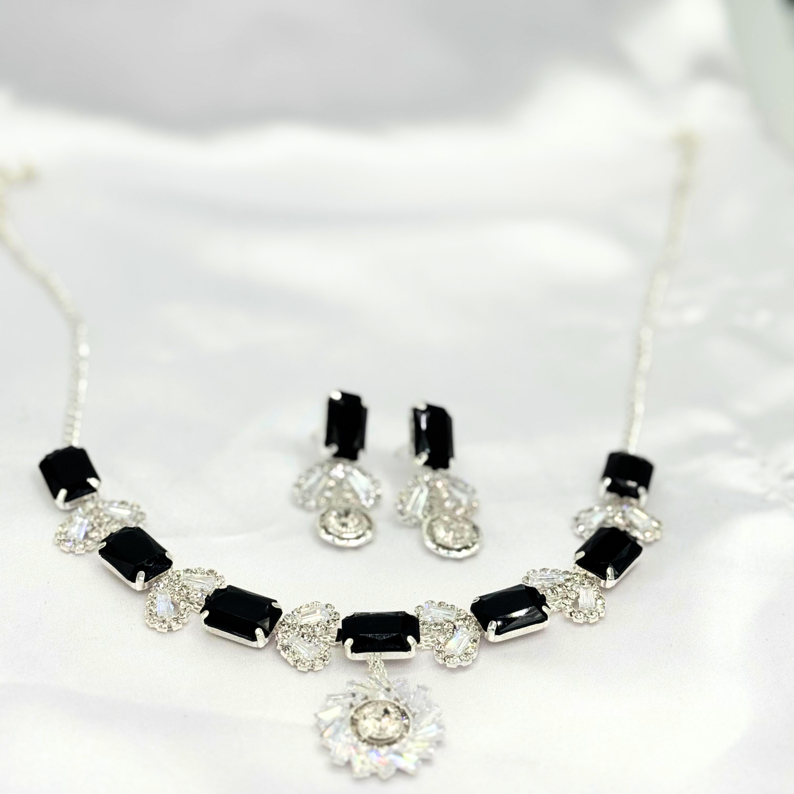 5 Midnight Sparkle Black & Silver Necklace & Earrings Set – Imitica Jewellery - Image 1