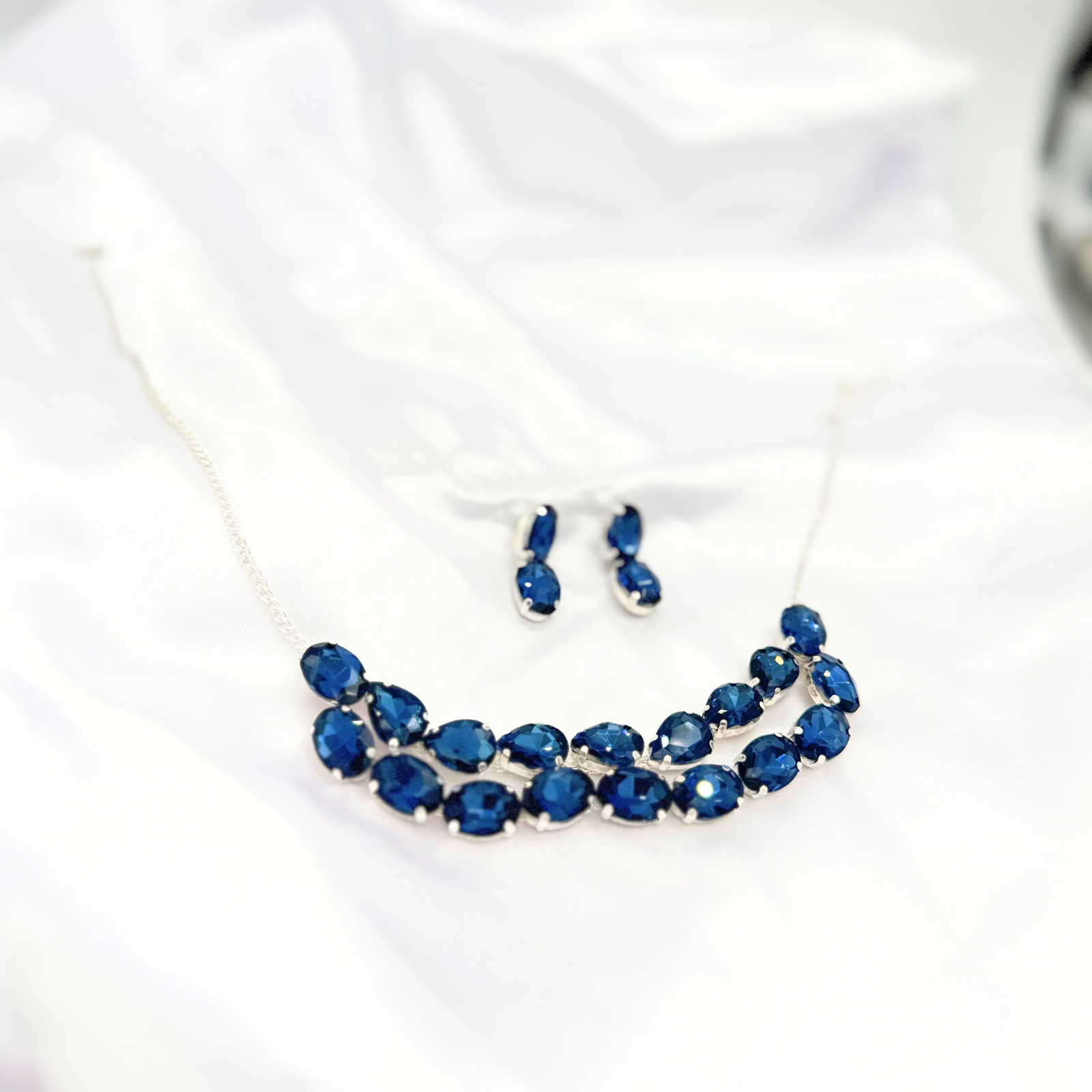 9 Royal Blue Crystal Necklace & Earring Set – Premium Party Wear Fashion Jewellery - Image 1