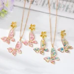 Fashion Flower Butterfly Alloy Epoxy Alloy Women's Ear Studs Necklace - Image 2