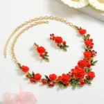 Luxurious Sweet Flower Alloy Polishing Plating Inlay Enamel Women's Earrings Necklace - Image 3