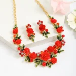 Luxurious Sweet Flower Alloy Polishing Plating Inlay Enamel Women's Earrings Necklace - Image 2