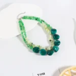 Retro Irregular Green Resin Beaded Necklace Exaggerated Necklace NK23940 - Image 4